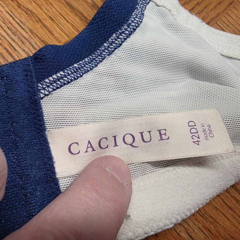 Cacique Blue White Cotton Boost Plunge Underwire Bra 42DD - Picture 9 of 12